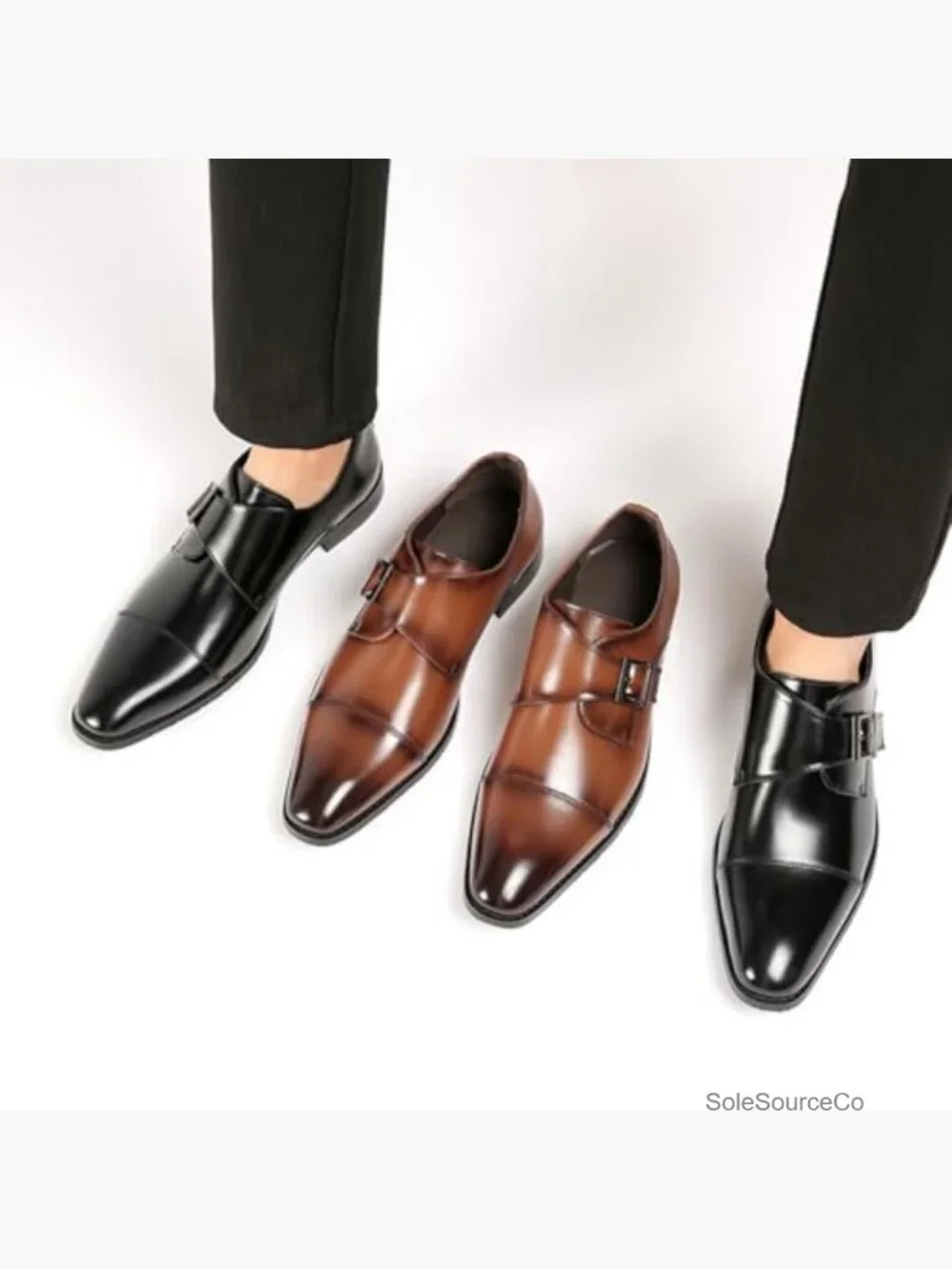 Genuine Leather Monk Strap Loafers Cap Toe Dress Oxford Slip On Shoes